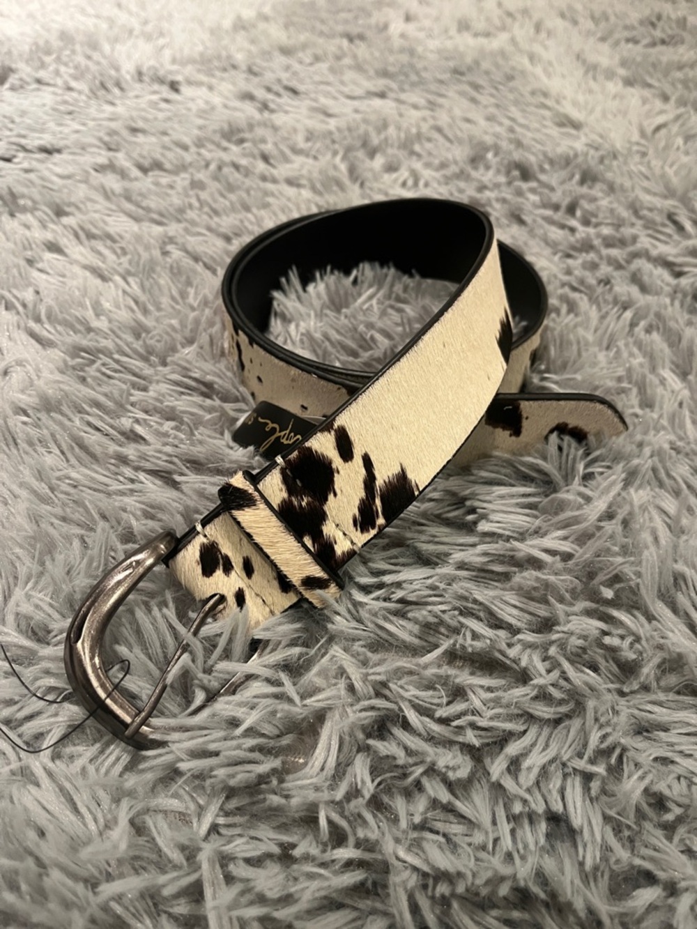 Free People Black and White Cowhide Leather Belt